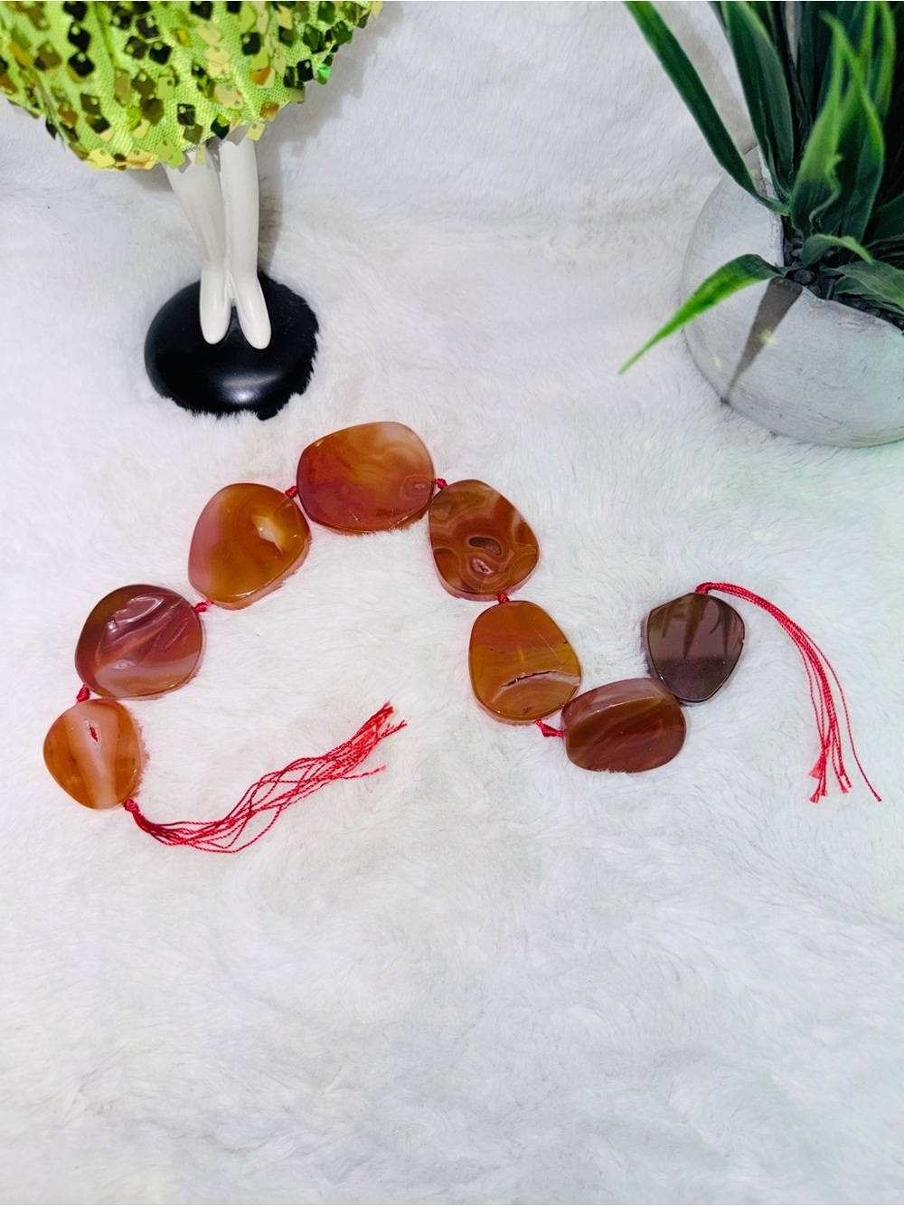 Polished Carnelian Slice Beads Necklace Strand - Orange Brown Gemstones Jewelry